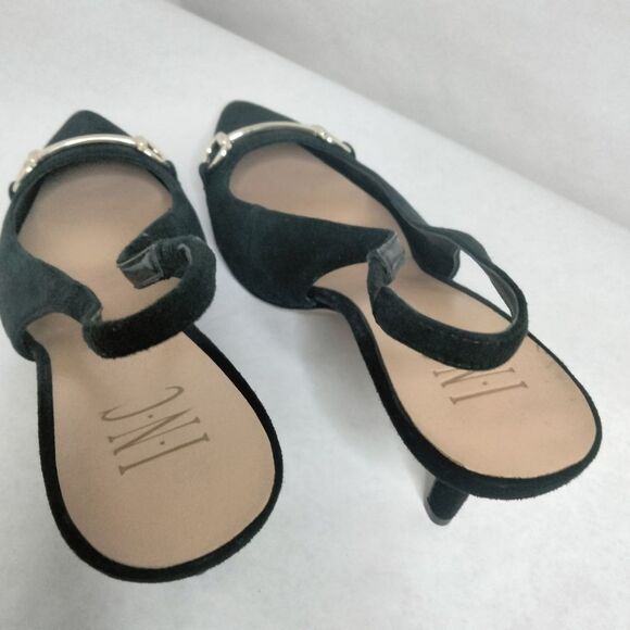 Women's Pointed Toe Kitten Heel Black Suede Shoe - Picture 6 of 8